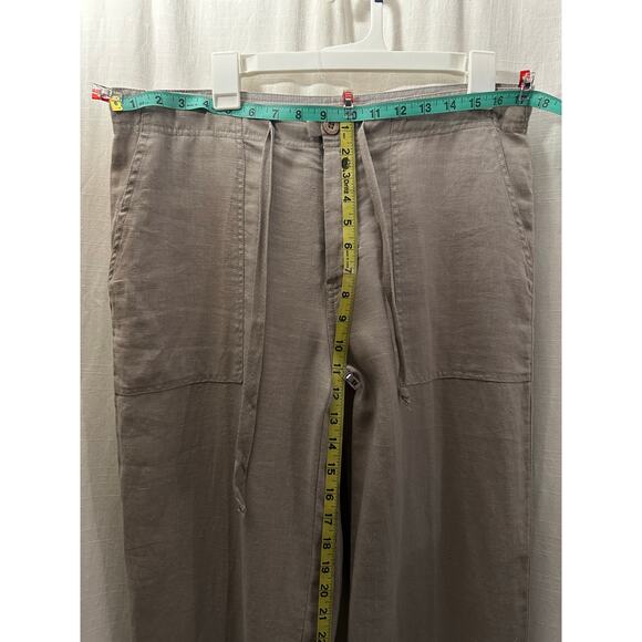 Blanc Bleu Womens Linen Pants Button Fly Tan Size Large Drawstring Pockets - Picture 7 of 8